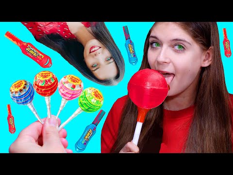 ASMR Red And Blue Lollipops Challenge | Eating Only One Color Food By LiLiBu