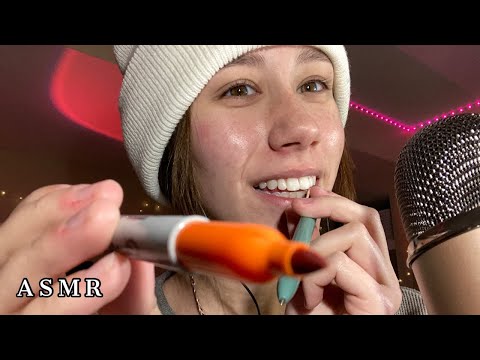 ASMR | drawing on you and pen/pencil noms (w/ semi inaudible whispering)