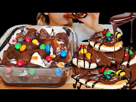 Asmr | CHOCOLATE FONDANT M&M's DESSERT in plate, M&M's Pancakes  퐁당 오 쇼콜라 MUKBANG (Eating)