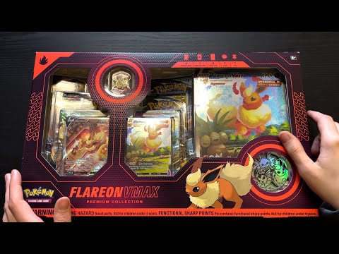 ASMR Pokémon Flareon VMAX Premium Collection Unboxing w/ Whispering, Tapping, Crinkling Sounds