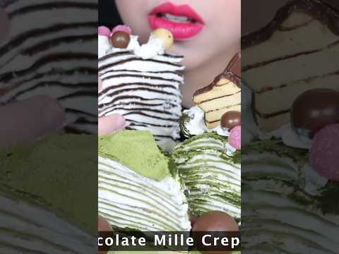 asmr CHOCOLATE & MATCHA CREPE CAKES, Ferrero 🍰🍵 soft eating sounds