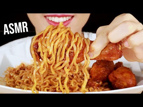 ASMR MALA FIRE CHICKEN+NOODLES 마라불닭치킨+볶음면 먹방 Eating Sounds Mukbang