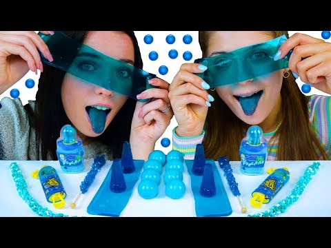 ASMR *BLUE FOOD* CLEAR SHEET JELLY, NERDS ROPE, GUMMY PLANET, ROCK CANDY MUKBANG 먹방