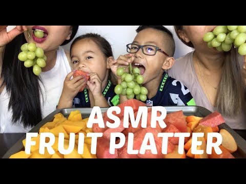 ASMR Family Fruit Platter (Mango, Watermelon, persimmon, grapes) EATING SOUNDS | SAS-ASMR