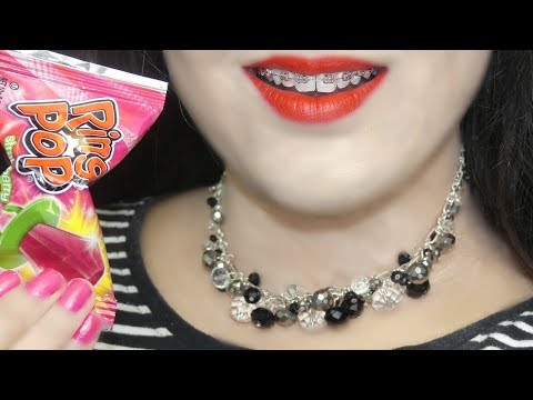 ASMR Ring Pop (Strawberry Flavor Candy)Mouth Sounds - Eating Sounds *CRINKLES* = 3Dio BINAURAL