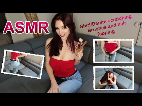 ASMR Shirt scratching Denim Hair Brushing | Brushes Tapping and Jeans [no talking]
