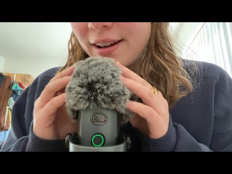 ASMR fuzzy mic touching 💕 whispers + book tapping