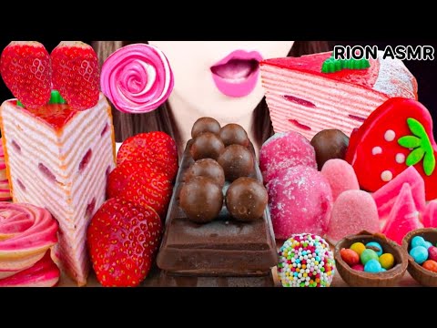 【ASMR】STRAWBERRY&CHOCOLATE DESSERTS🍓🍫 CHOCOLATE BAR ICE CREAM,CREPE CAKE MUKBANG 먹방 EATING SOUNDS
