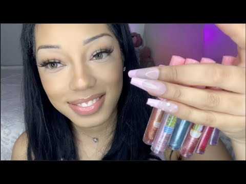 ASMR Lipgloss Try on + mouth sounds for Relaxation and Sleep