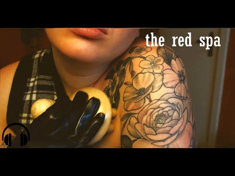 ASMR tattoo massage with leather gloves ( tapping, fast, wooden rollers, no talking, dry brushing)