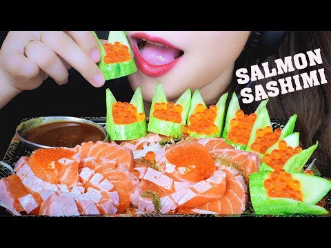 ASMR SALMON ROE IKURA AND SALMON BELLY SASHIMI EATING SOUNDS | LINH-ASMR