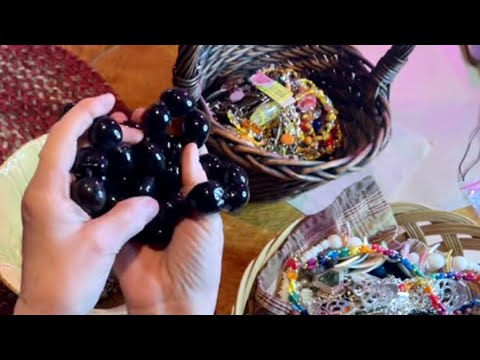 ASMR Sorting Jewelry (Whispered version) Tinkling of metal & glass jewelry~paper crinkles