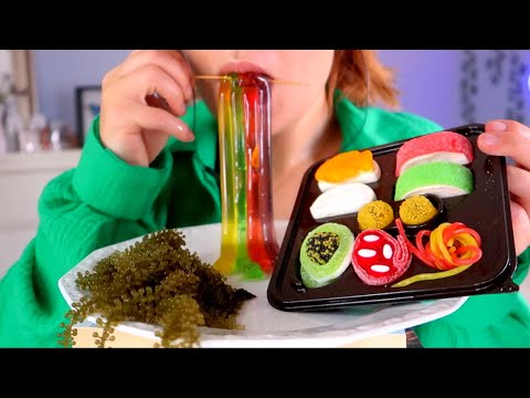 [ASMR] MOST POPULAR FOOD FOR ASMR 🤯🍣 | raw Seagrapes, Jelly Straws, Sushi Candy | ASMR Marlife