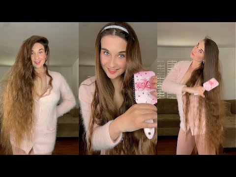 Sexy ASMR: New Pink Angora Sweater Role Play Sensation With Long Hair Brushing (Short version)
