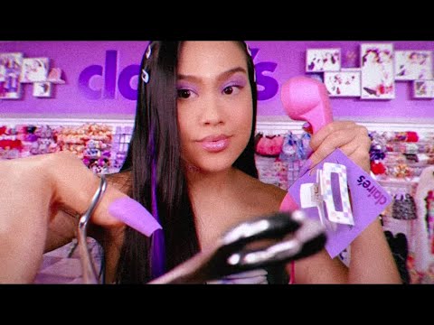 ASMR 90s SKETCHY SASSY Claires Girl Does Your Hair + Piercing 🙃| Hair Play, Brushing + Gum Chewing