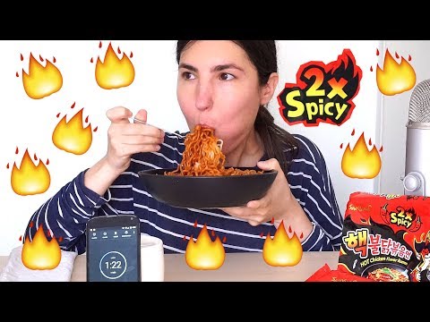 (NOT ASMR) 2x Spicy Noodle Challenge: 2 packets in 2 minutes? Collaboration with Madison Mukbang