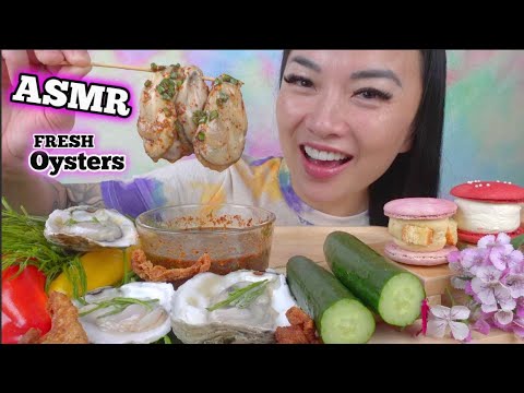 ASMR RAW OYSTERS WITH THAI SPICY SAUCE + FLUFFY MACARON (EATING SOUNDS) NO TALKING | SAS-ASMR