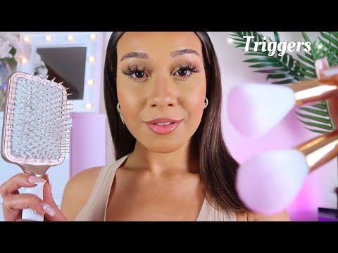 ASMR Instant Satisfying Triggers ✨💜  Tapping, Layered Sounds, Makeup, Hair brushing ..
